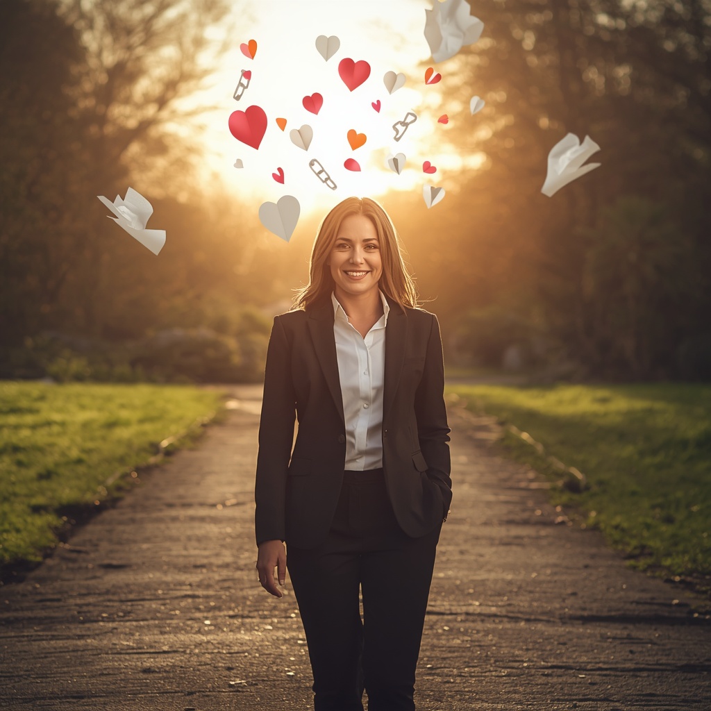 Confident divorced woman embracing a fresh start after healing from relationship baggage and preparing for healthy dating relationships.