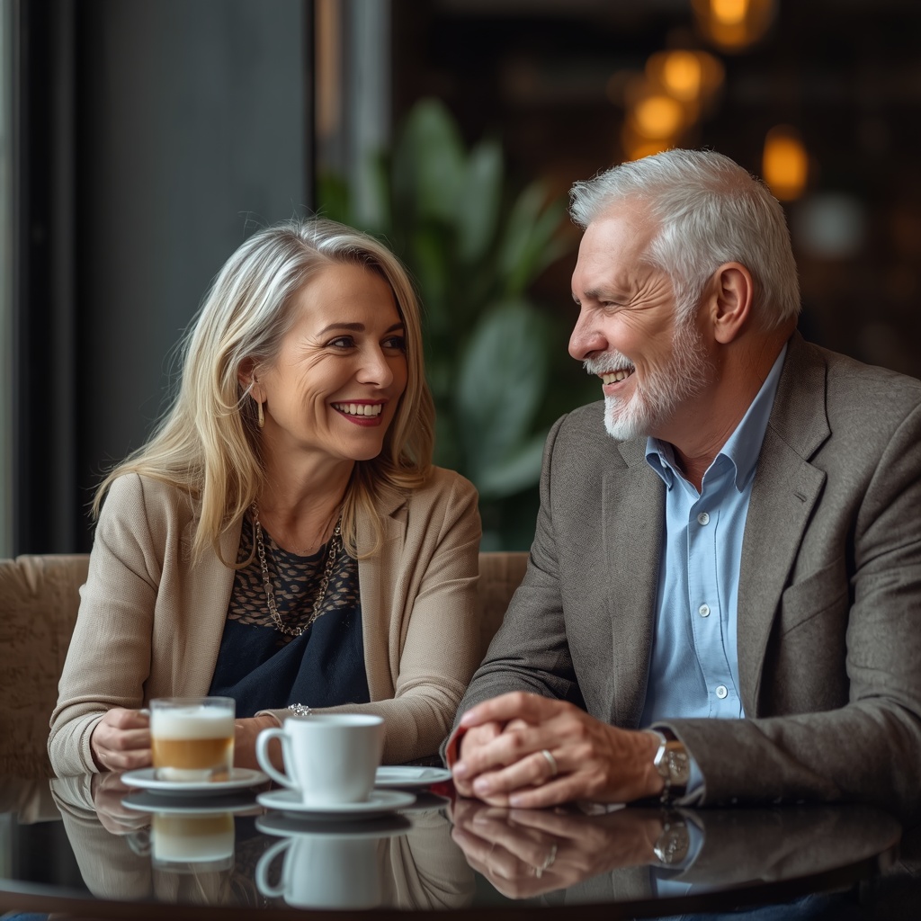 Divorced couple having a positive conversation while exploring a new relationship